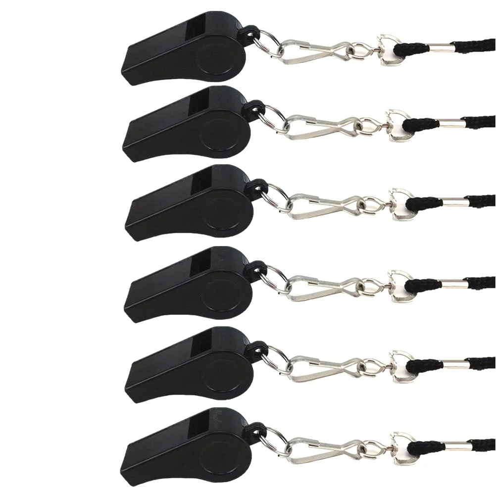 

6Pcs Plastic Referee Whistle Whistles with Adjustable & Removable Lanyard for Lifeguard for football & other events (Black)