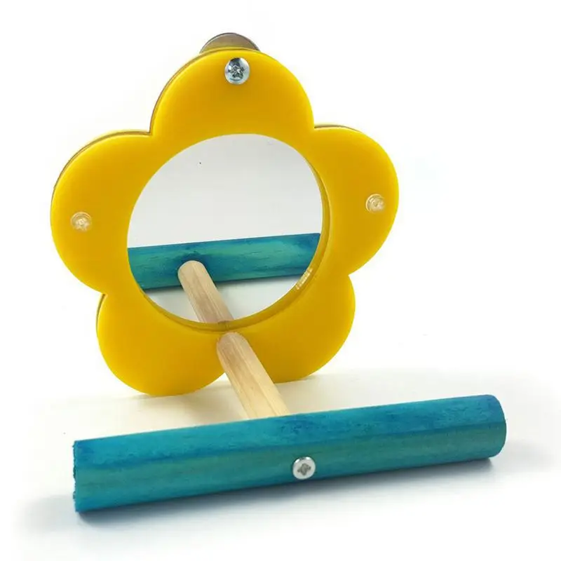 Bird Mirror For Cage Parrot Toys Mirror Cockatiel Perch Chewing Flower Shape Enrichment Stand Pet Supplies Cockatiel Cage 4