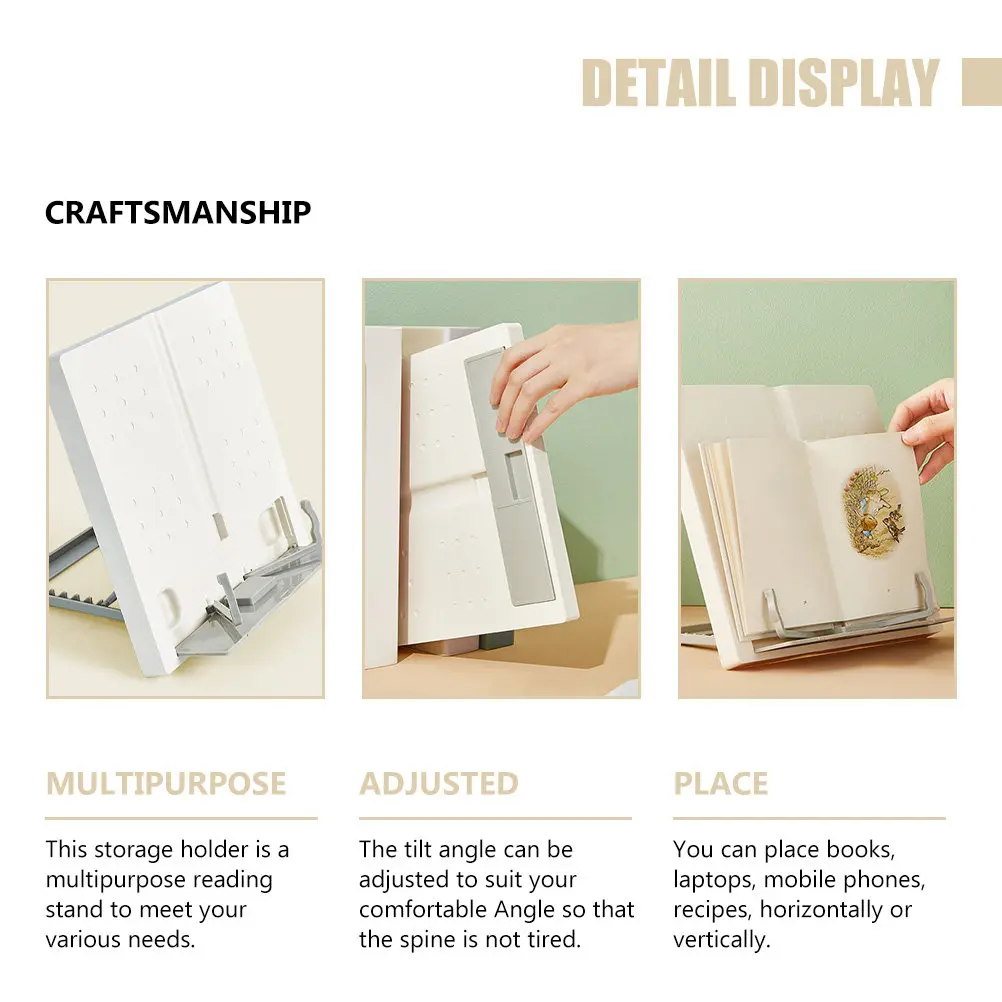 조절 가능한 접이식 독서대 (책, 노트북, 휴대폰, 레시피, 악보용) 흰색 다각도 데스크탑 북 홀더 가정용
