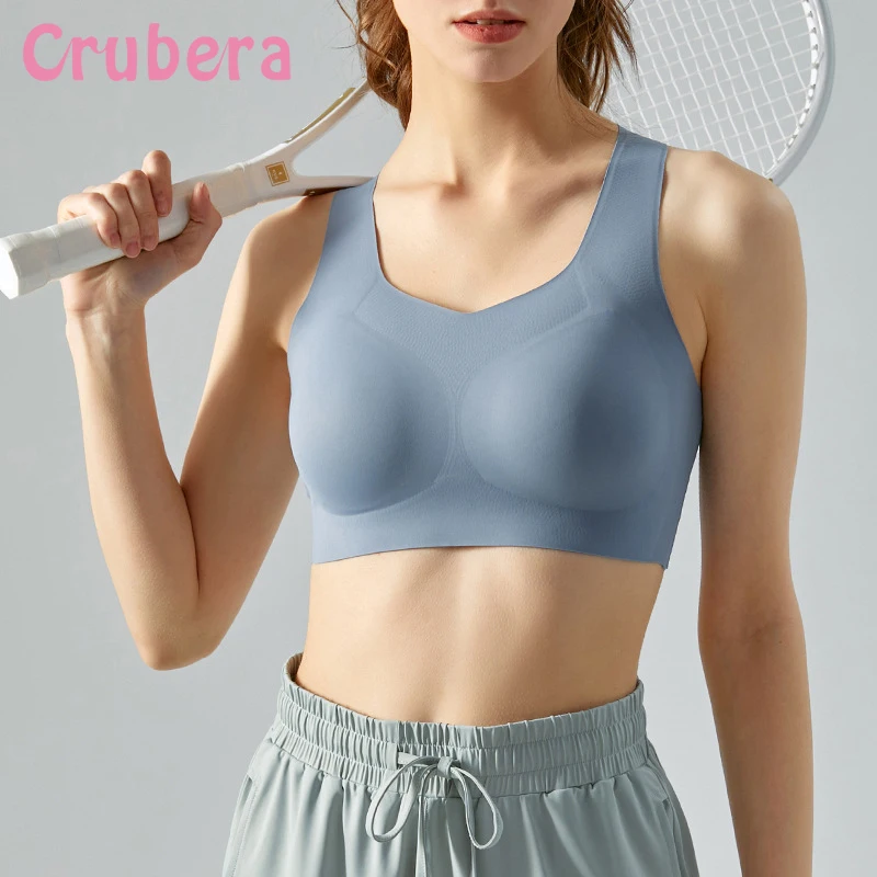 

Crubera Zero Pressure Racerback Traceless Sports Bra Women's Wide shoulder strap Removable Chest Cushion Gather Yoga Underwear