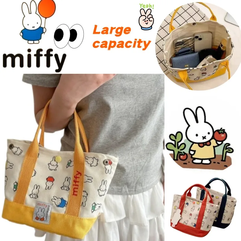 Miffy Anime-Muster Niedliche Kreative Leinentasche mit Stickerei Praktische Studenten-Tragetasche mit Hochwertiger Optik Große Lunch-Tasche