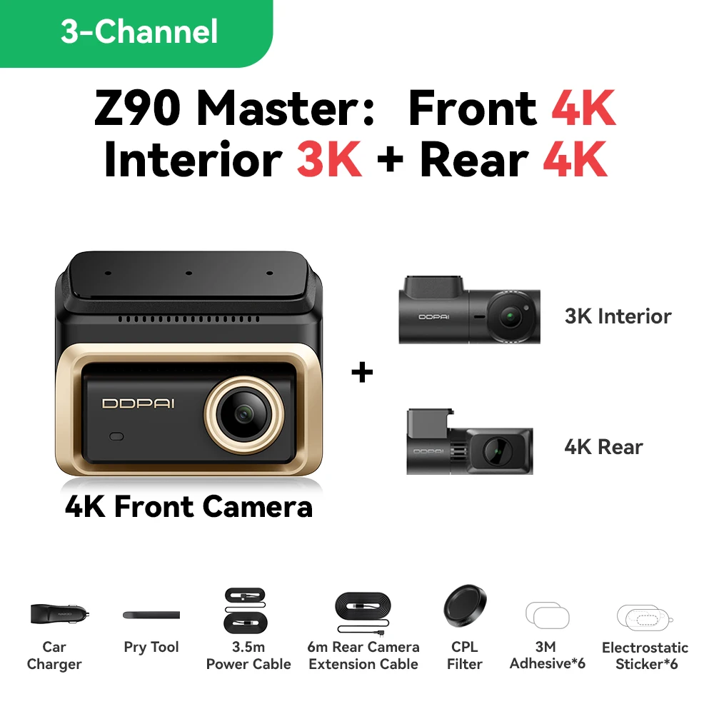DDPAI 4K + 4K سيارة داش كام Z90Master الجبهة الخلف...