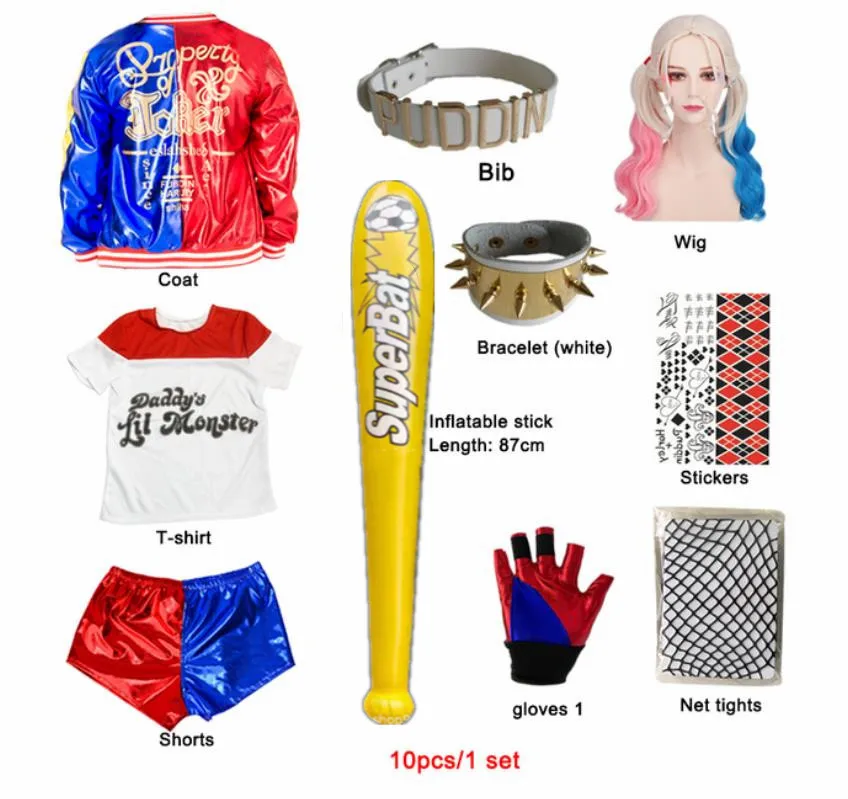 

Kids Girls Harleen Quinzel Coat Shorts Top Set Halloween Cosplay Costume Suit