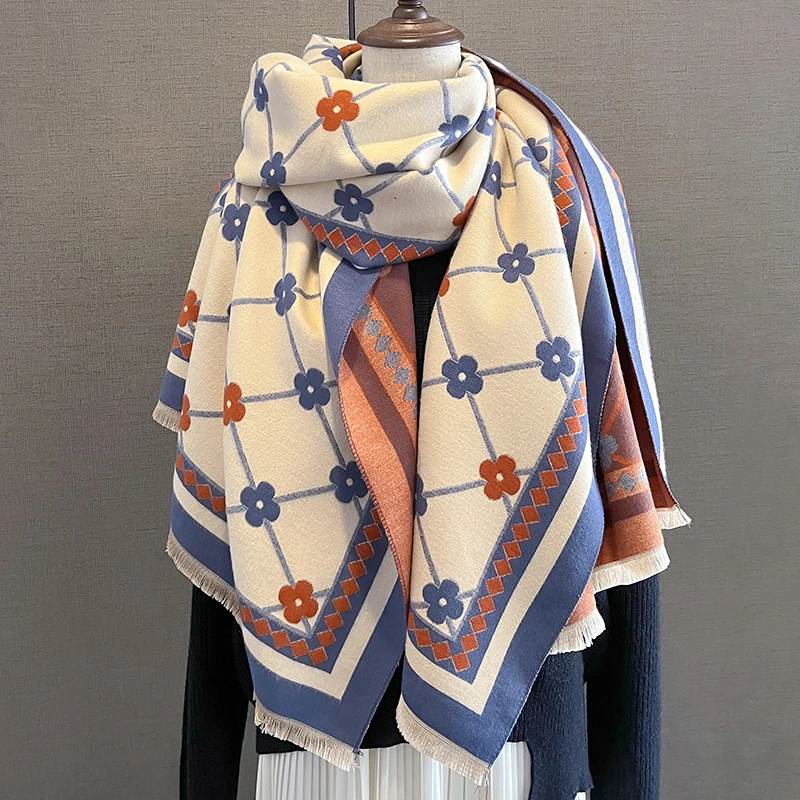 

Warm Cashmere Blanket Women Scarf Thick Pashmina Shawl Winter Wraps Bufanda Tassle Floral Pirnt Casual Poncho Stoles Echarpe