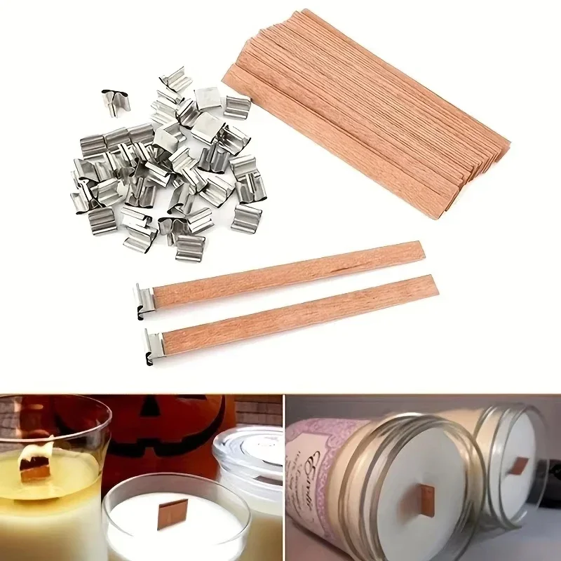 Candle Wick Candle Wicks Candle Wick Tabs 10pcs Wooden Candles Wick With Sustainer Tab Candle Wick Core For DIY Candle Making Supplies Handmade Soy Parffin Wax