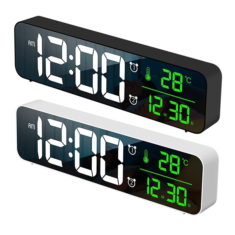 LED Digital Alarm Clocks With Snooze Digital Temp Time Music Dual Clock With USB Charger Large Digit Display Brightness Dimmer 2