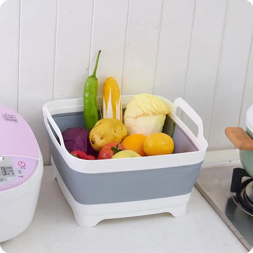 New Square Fruit and Vegetable Wash Basin Kitchen Product Supply Folding Sink Drainage Basket