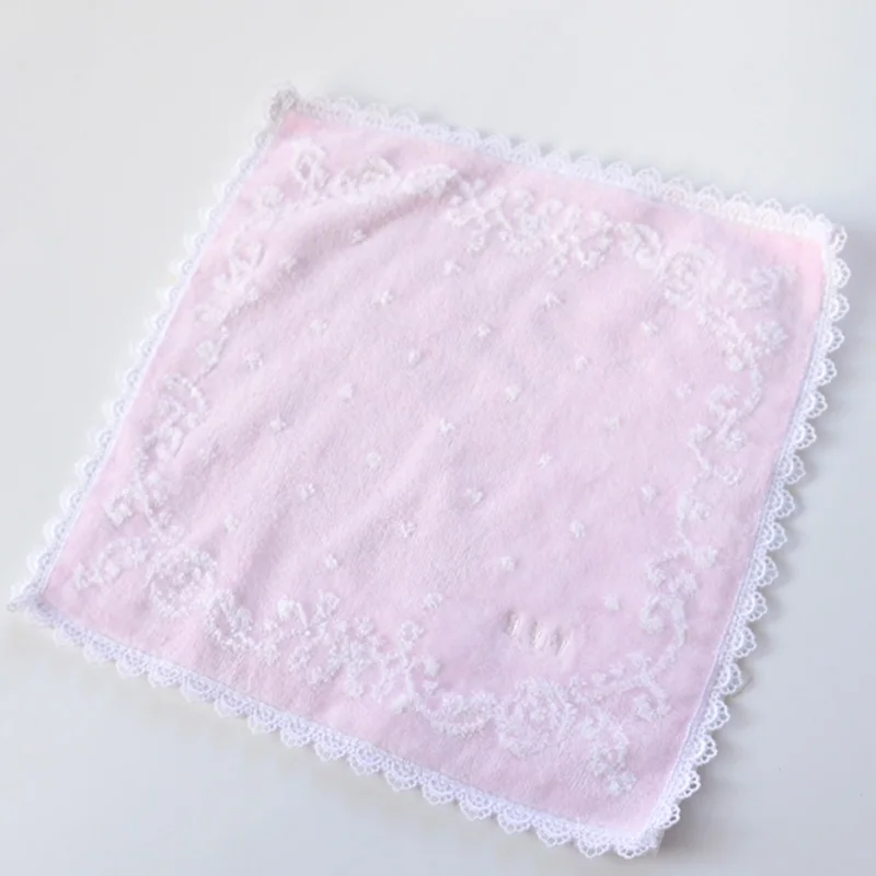 Pure Cotton Embroidered Handkerchief Soft Absorbent Sweat Towel Cute Cotton Square Scarf for Women Pink Girl Heart  Element
