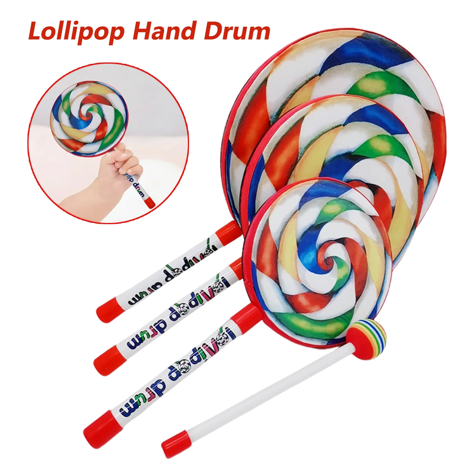 Lollipop Hand Drum 6 Inch / 8 Inch / 10 Percussion Instruments Musical Learning Toy Infant Teaching Aids