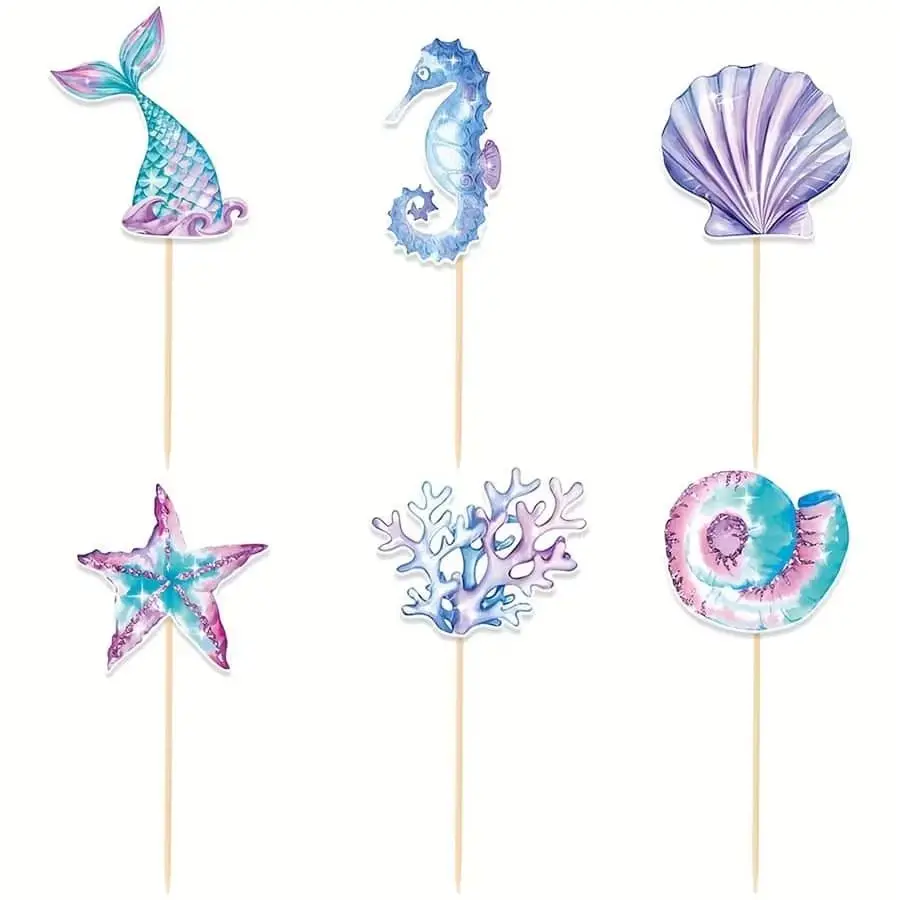 6pcs, Mermaid Birthday Party Decorations Cake Toppers, Cupcake Toppers, Party Decoration Supplies