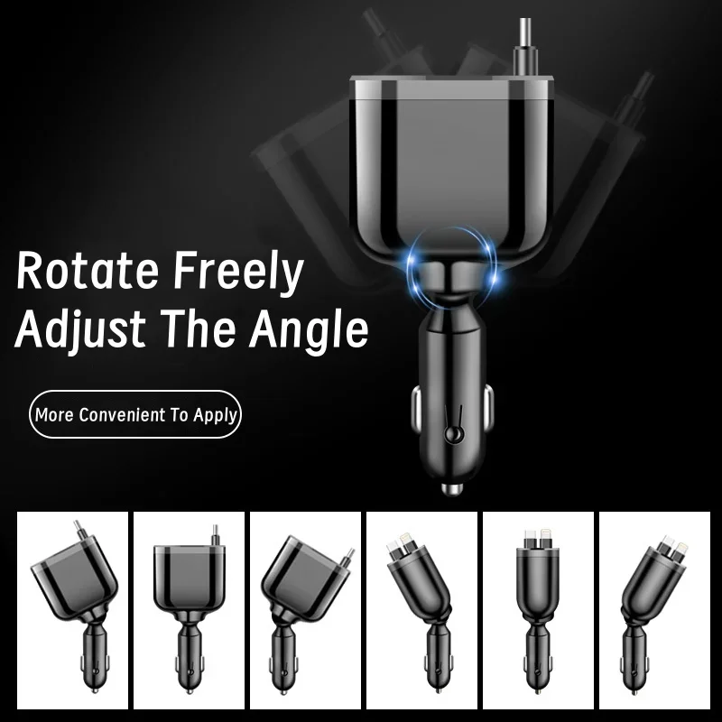 Black Aluminum Fast Car Charger with Dual Type C and 5 USB Ports