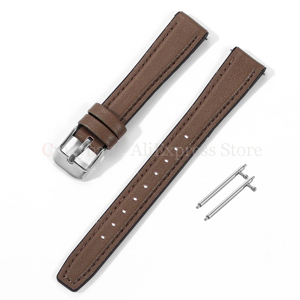 Elegant Thin Cowhide Leather and Silicone Watch Strap - Slim Women's Bracelet