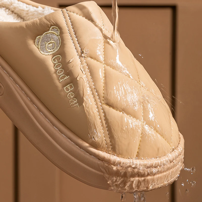 Waterproof Home Cotton Slippers for Women Indoor Soft Thick Sole Plush Slides Woman Comfortable Anti Slip Warm Slippers Female