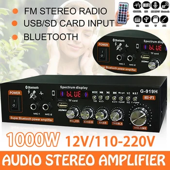 가정용 차량용 파워 앰프, 블루투스 서라운드 사운드, FM USB 원격 제어, 미니 HIFI 디지털 스테레오 앰프, AK35/G919H, 1000W, 2 채널