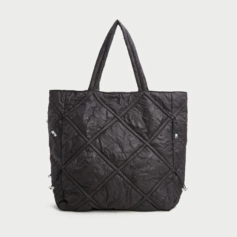 

Casual Ruched Canvas Large Tote Bag Designer Drawsting Women Handbags Quilted Padded Shoulder Bags Simple Big Shopper Purse 2022