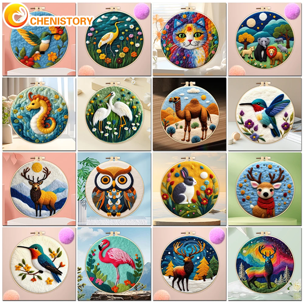 PhotoCustom Wool Felting Needles Set Animals For Wool Paintings Craftwork DIY Craft With Frame Felting Kit Home Decoration New