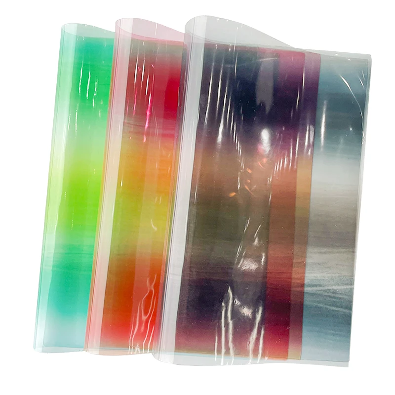 

46x135cm Transparent PVC Jelly Faux Leather Sheets Gradient iridescent Color Synthetic Leather Fabric for upholstery DIY