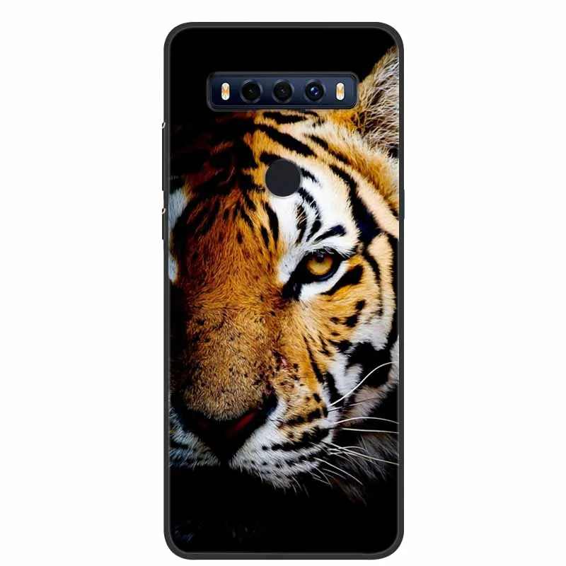 Silicone Soft TPU Back Phone Case Cover with Black Bumper featuring Wolf and Lion Design