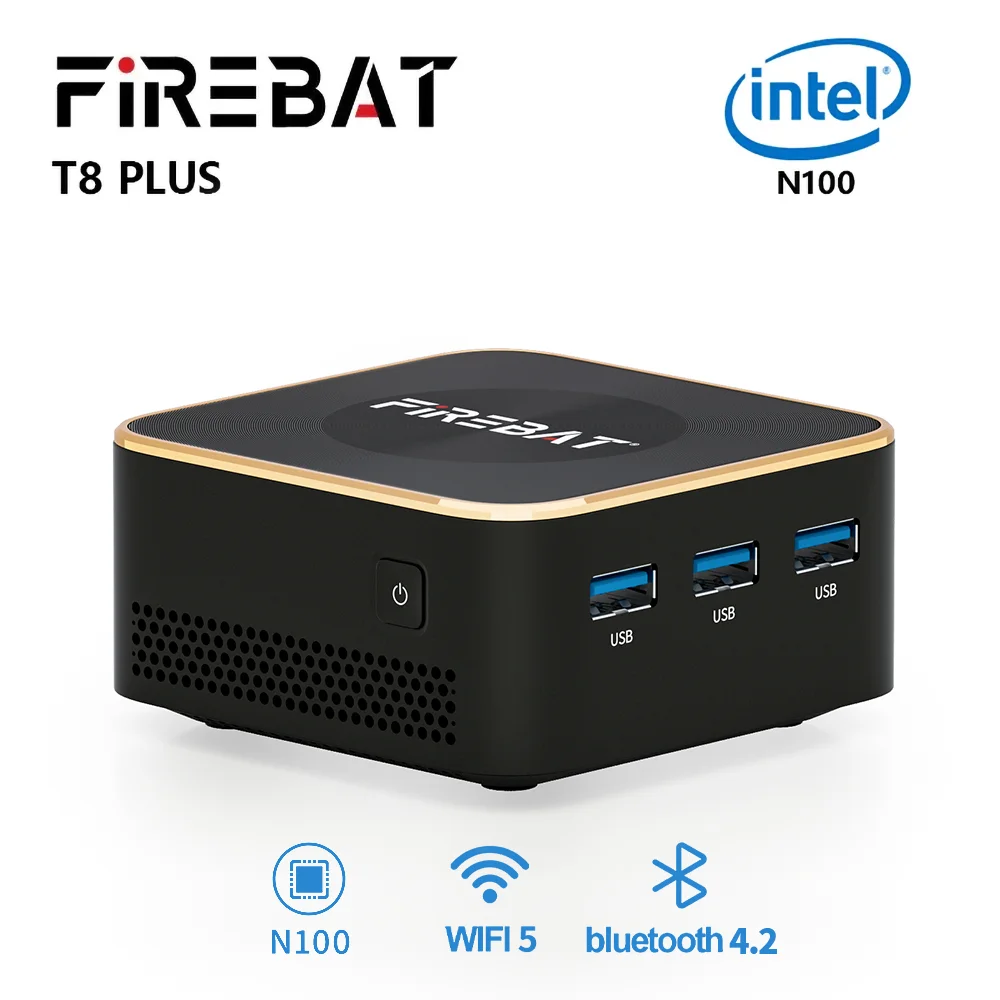thumbnail image 1 of Computadora de escritorio mini PC FIREBAT T8 Plus Intel N100 con procesador negro, 8 GB, 16 GB, SSD, 256 GB, 512 GB, LPDDR5, WiFi5, BT4.2, HDMI, RJ45, 1 of 4
