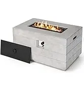 Giantex Outside Fire Pit Table - 50,000 BTU Outdoor Rectangular Propane Fire Table, Concrete Gas ...