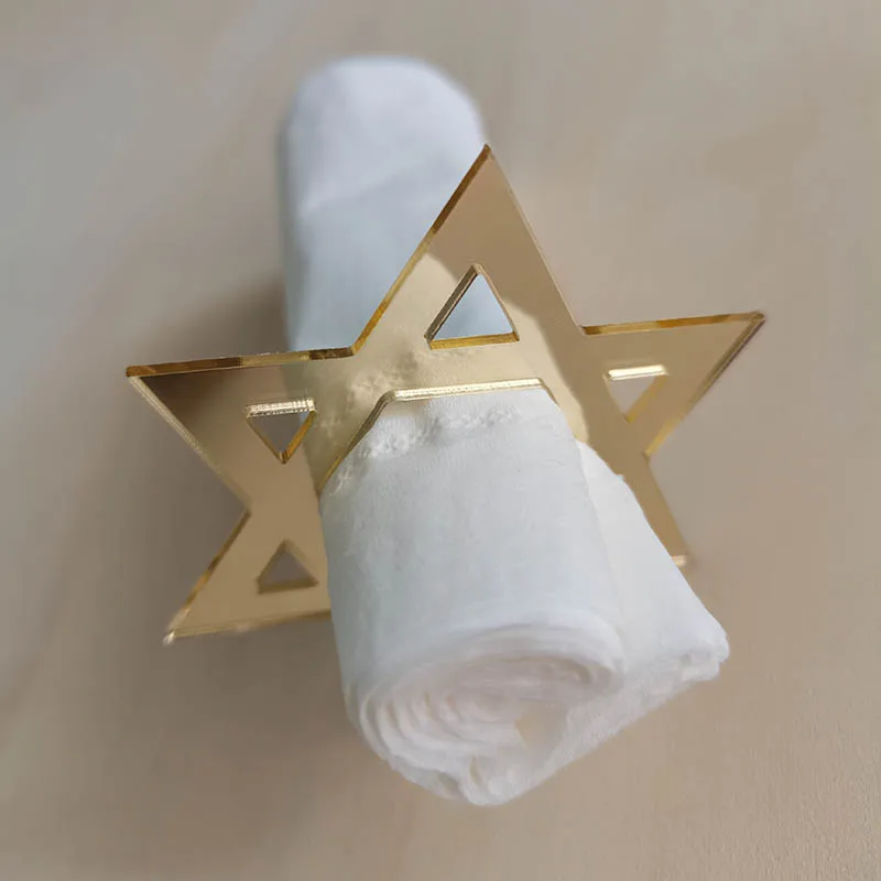 David Star Hebrew Napkin Ring 12pcs Acrylic Israel Jewish