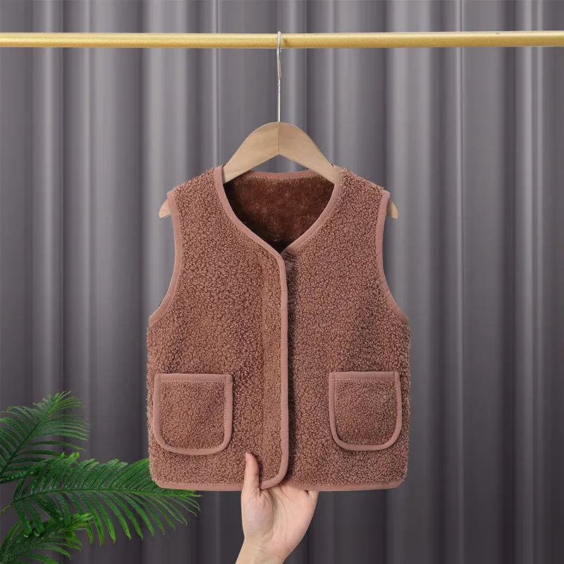 Children's Vest Girl's Sleeveless Jacket Winter Baby Velvet To Raise Temperature Outerwear Boy's Light Warm V-Neck Clothes