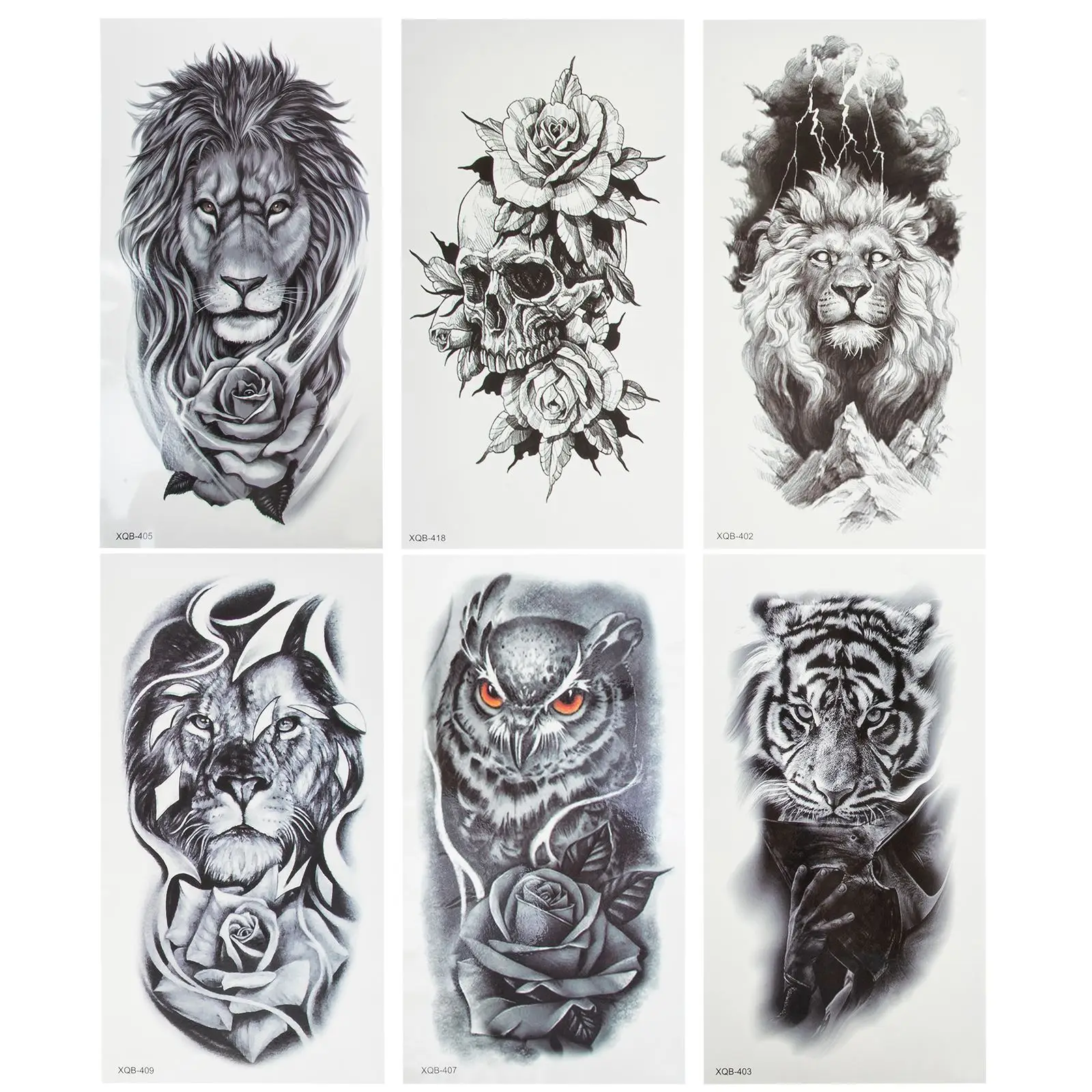 6 Sheets Temporary Tattoos Waterproof Decal Full Arm Tattooing Decals Craft Paper Fake Tattoo Sticker for Hand Arm Pattern