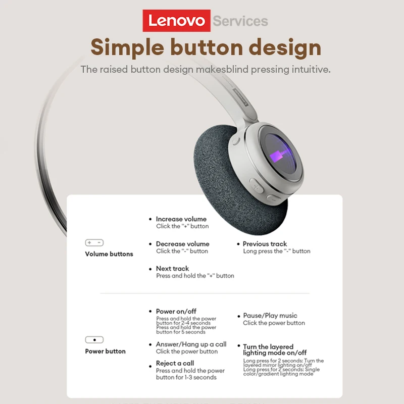 سماعات رأس لاسلكية Lenovo LS113 بتقنية البلوتوث 6.0 مع إلغاء الضوضاء وإضاءة RGB وتصميم عصري
