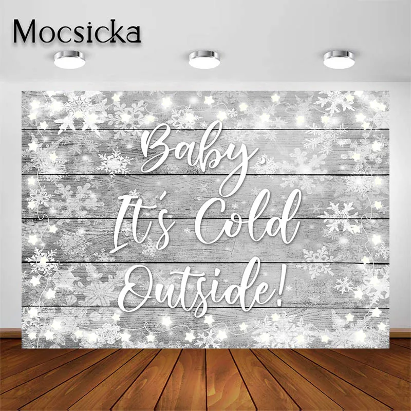 

Mocsicka Winter Baby Shower Backdrop Baby It's Cold Outside Wood Background Kids Portrait Photo Studio Props Party Decor Banner