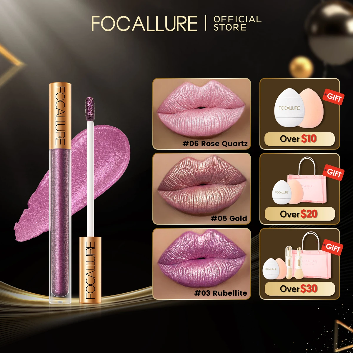 FOCALLURE 12 цветов перламутровый Алмазный Блеск для губ блестящая металлическая жидкая помада тени для век Косметика для макияжа
