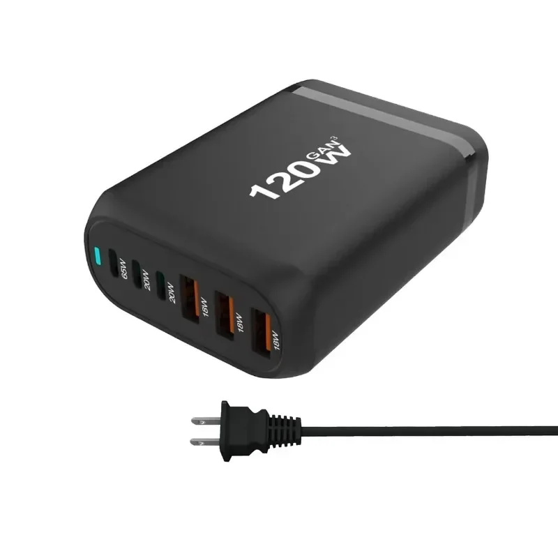 120W GAN Charger 6-port USB Type C PD Charger Fast Charge 3.0 USB Type C Fast Charger Mobile USB  Tablet