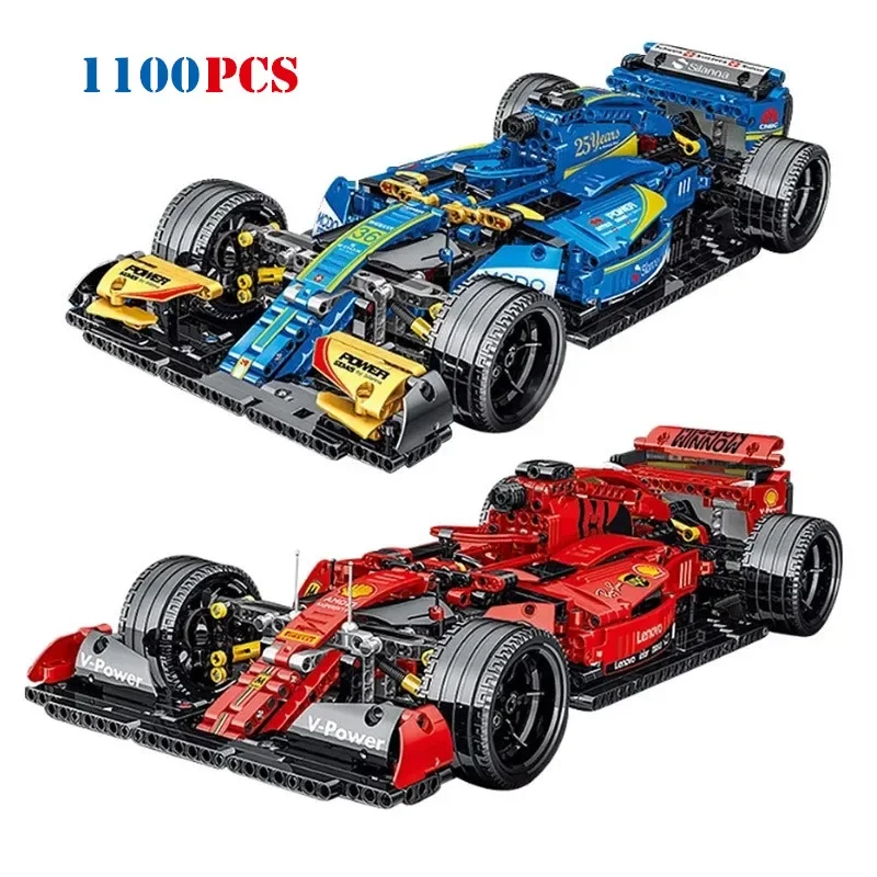 테크니컬 F1 럭셔리카 로고 빌딩 블록, 포뮬러 1 초고속 레이싱 차량 모델 또는 RC 브릭 장난감, 남자 친구를 위한 생일 선물
