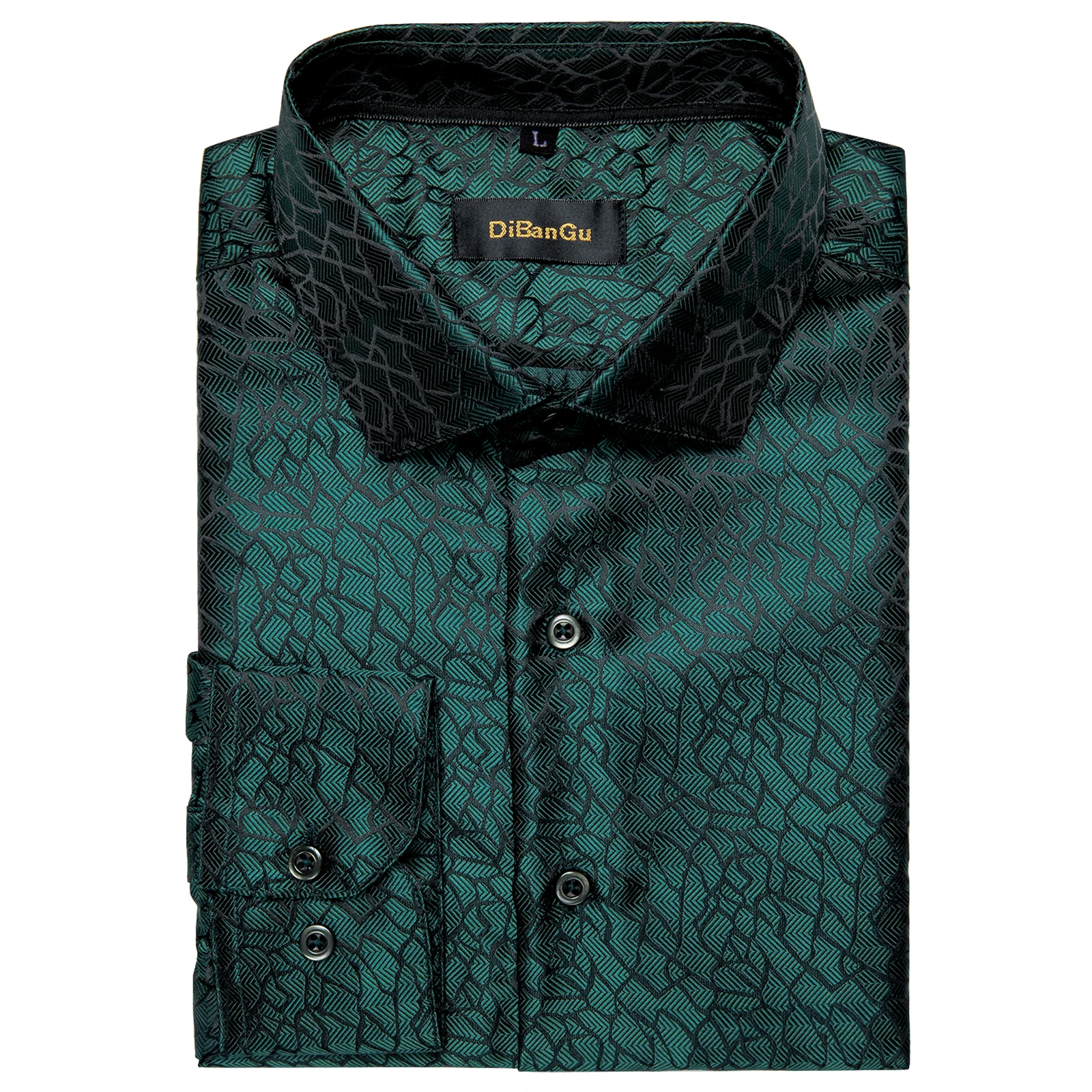 Mens dress shirt Men's dark green silk long sleeve dress shirt