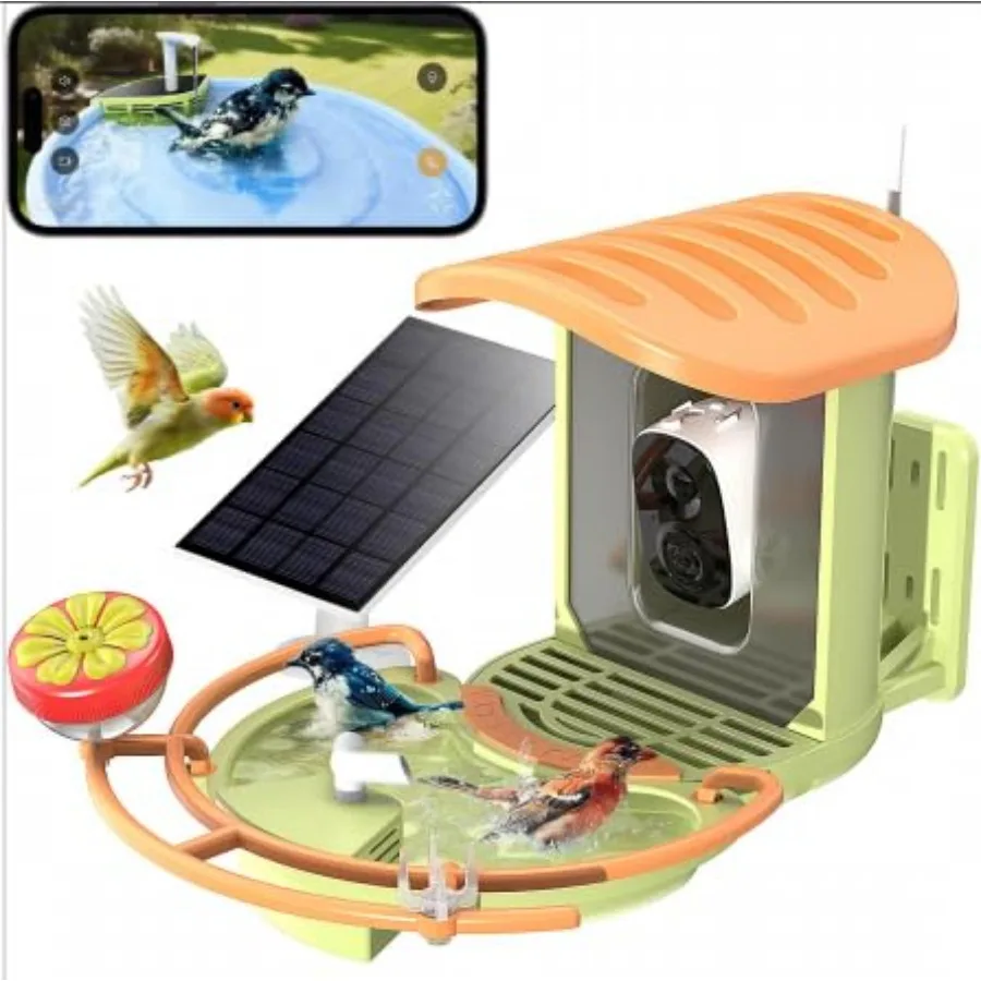 Smart Bird Feeder with 2K HD Camera and Solar Water Fountain IP66 Outdoor Birdfeeder with Night Vision Motion Detection Alerts