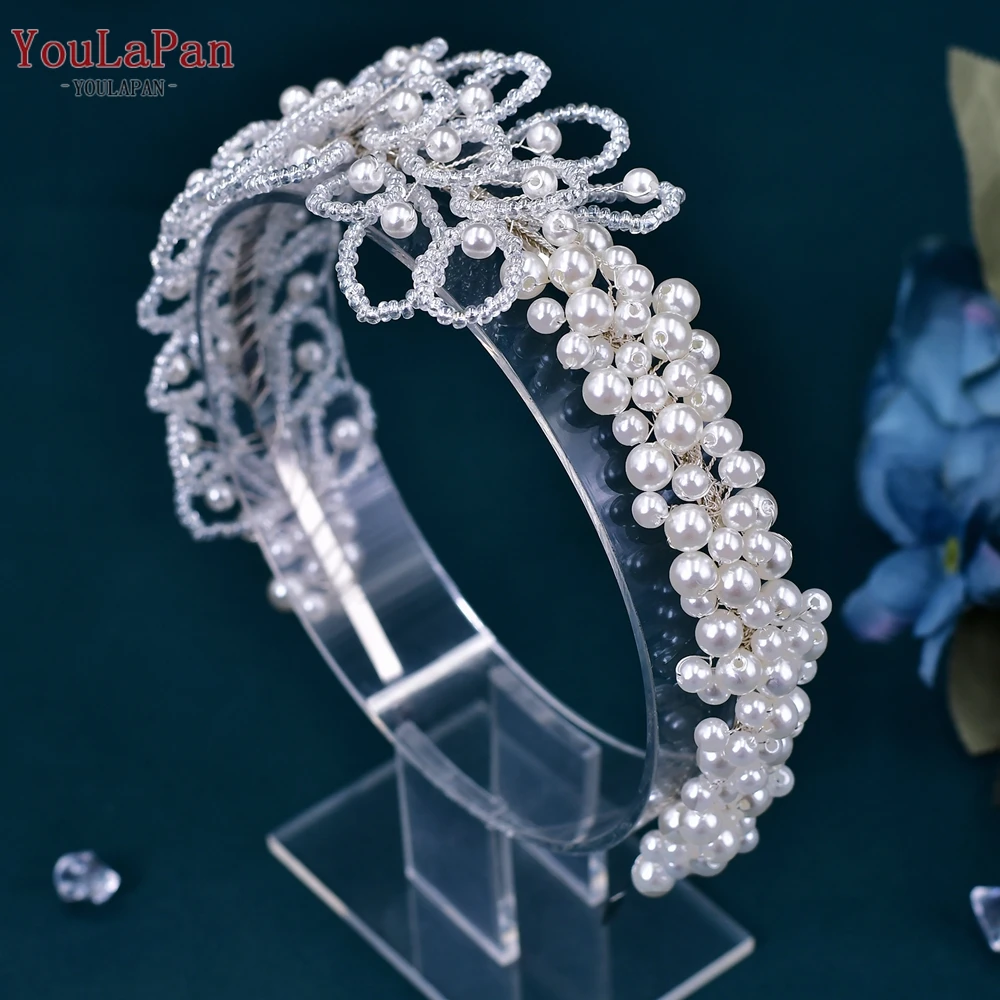 YouLaPan Elegant Beaded Hair Hoops Bridal Wedding Pearls Headwear Handmade White Woman Dress Jewelry Hair Accessories HP606