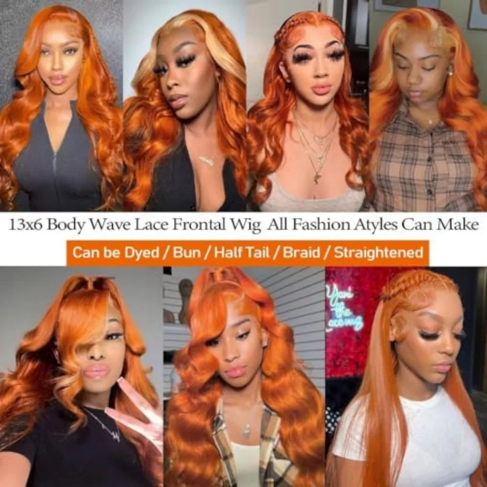 Ginger Human Hair Wigs 100% Body Wave Lace Front Wig 13X6 Hd Lace Frontal Wig Colored Brazilian Hair 250 Density For Black Women