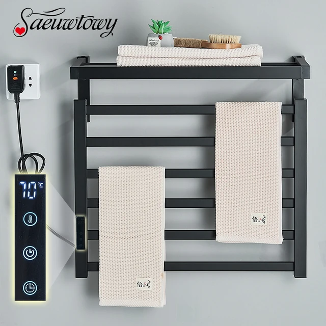 ที่ใส่ผ้าขนหนูไฟฟ้าจอสัมผัสดิจิตอลเครื่องทำความร้อนในห้องน้ำชั้นวางผ้าขนหนูราวแขวนผ้าขนหนูอบแห้งไฟฟ้ากันน้ำ 1