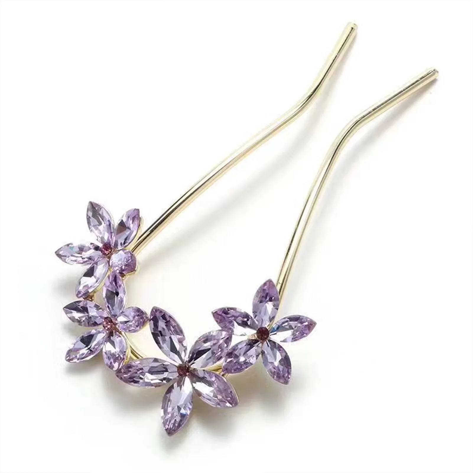 Lila Strass Dekor Haar Sticks U Form Haar Clip Für Retro Blumen Haarnadel Antiken Schmuck Haar Zubehör Für Frauen Mädchen – Detail 5