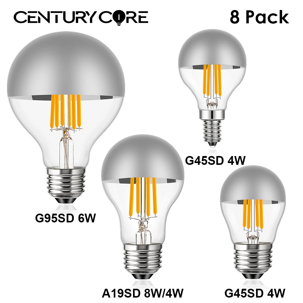 

Mirror Led Bulb E27 Dimmable 220V E14 Half Silver Filament Light Bulbs G45 G95 A19 Vintage Chandelier Decor Night Lights Indoor