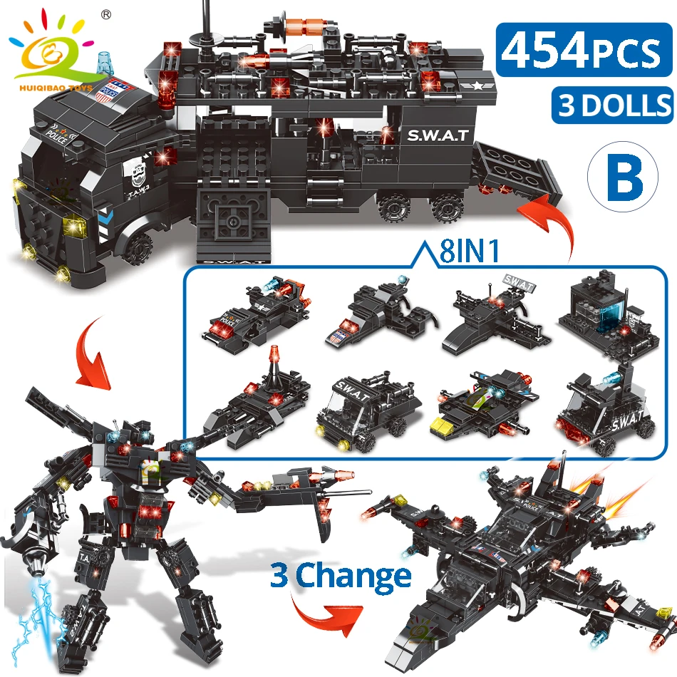454-695PCS 8in1 SWAT Police Command Truck Building Blocks City Helicopter Bricks Kit Educational Toys for Children For building blocks,construction blocks
