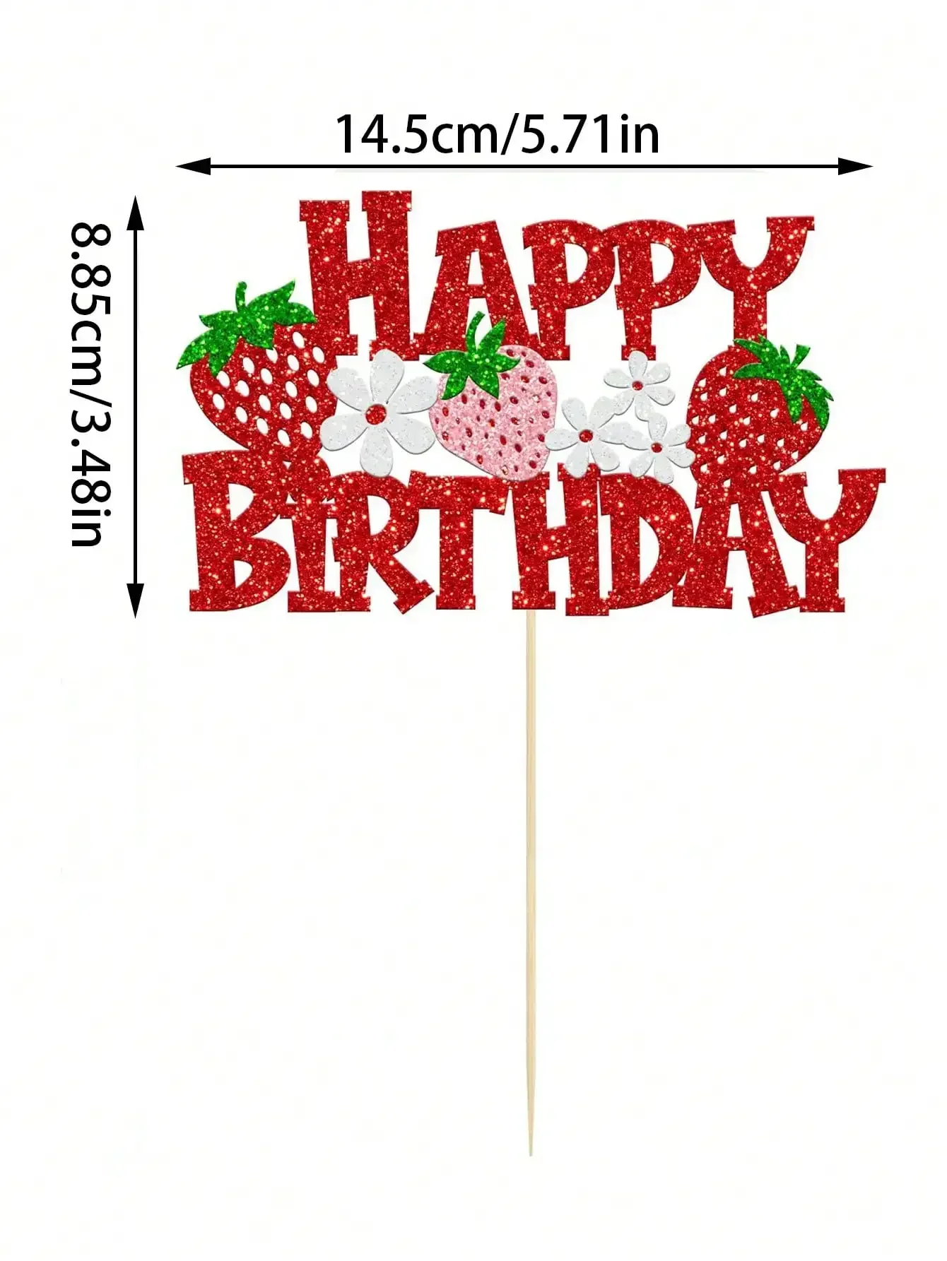 Red Paper Strawberry Cake Topper Flower Cake Decoration Fruit Themed Party Supplies Birthday Decoration