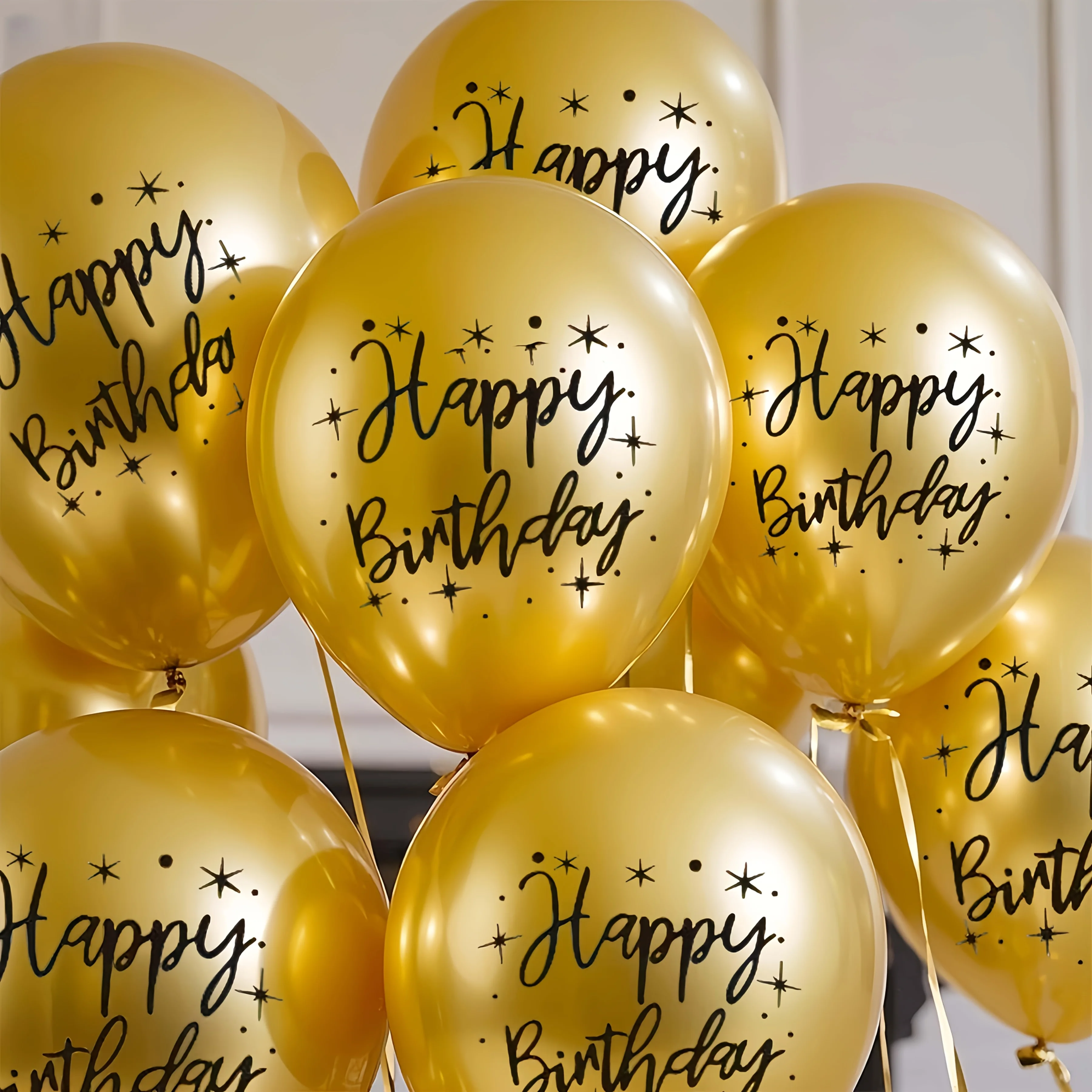 بالونات معدنية ذهبية مكتوب عليها 'عيد ميلاد سعيد' لتزيين الحفلات وحفلات استقبال المولود والذكرى السنوية مع طباعة ذهبية للاحتفالات