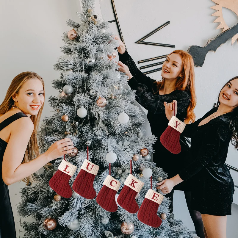 Cute Knitted Christmas Stockings Decor, Creative Letter Xmas Tree Hanging Ornaments, Soft Wool Holiday Socks for Home Decoration - Image 3