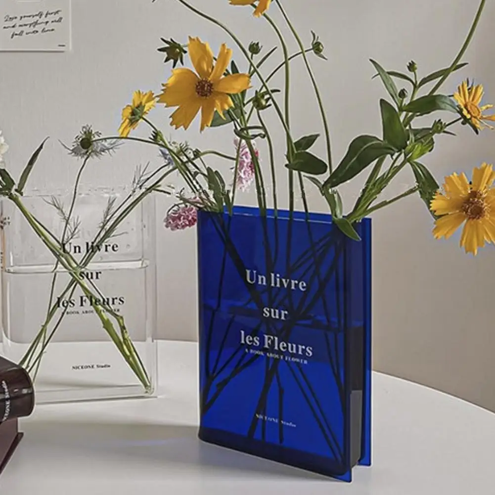 Book Vase for Flowers Nordic Style Clear Acrylic Book Design Vase Transparent Aesthetic Flower Vase Office Home Room Decorations 2
