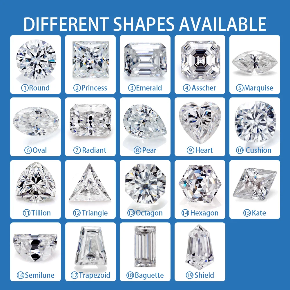 

Holycome, образец из муассанита с сертификатом D VVS1, 10 шт., круглые и необычные бриллиантовые муассаниты