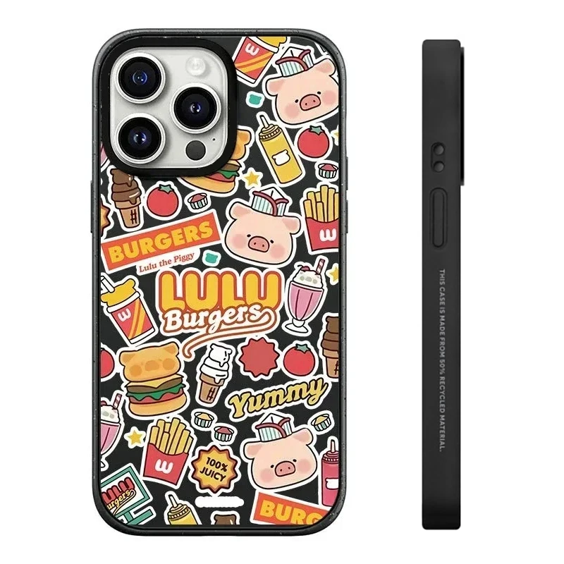 

Black Frosted Pig Hamburger Pattern iPhone 13 14 15 Pro Max Protective Case