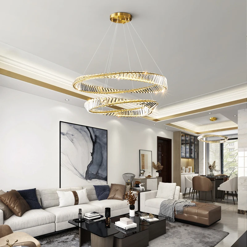 New crystal chandeliers luxury living room lamp Modern ring bedroom restaurant lobby Lamp DNA spiral design LED lighting