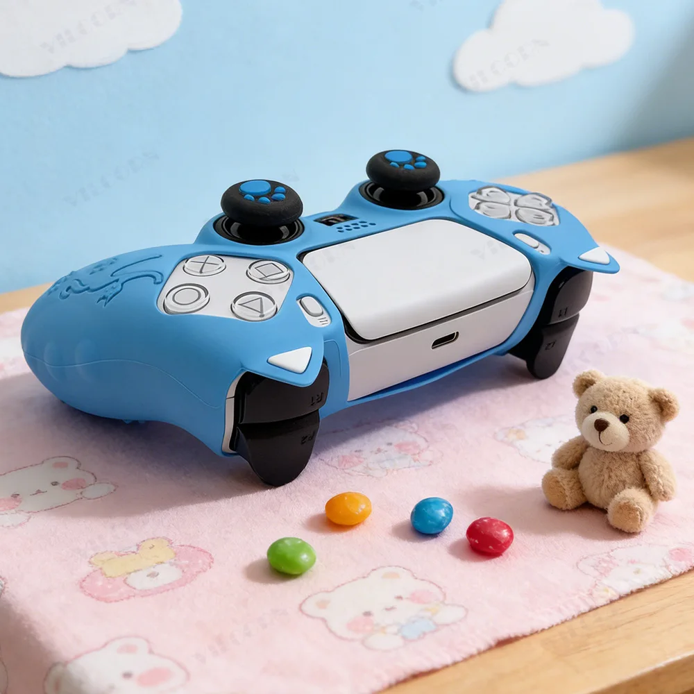 Cat Paw Protective Silicone Cover with Thumb Grip Caps