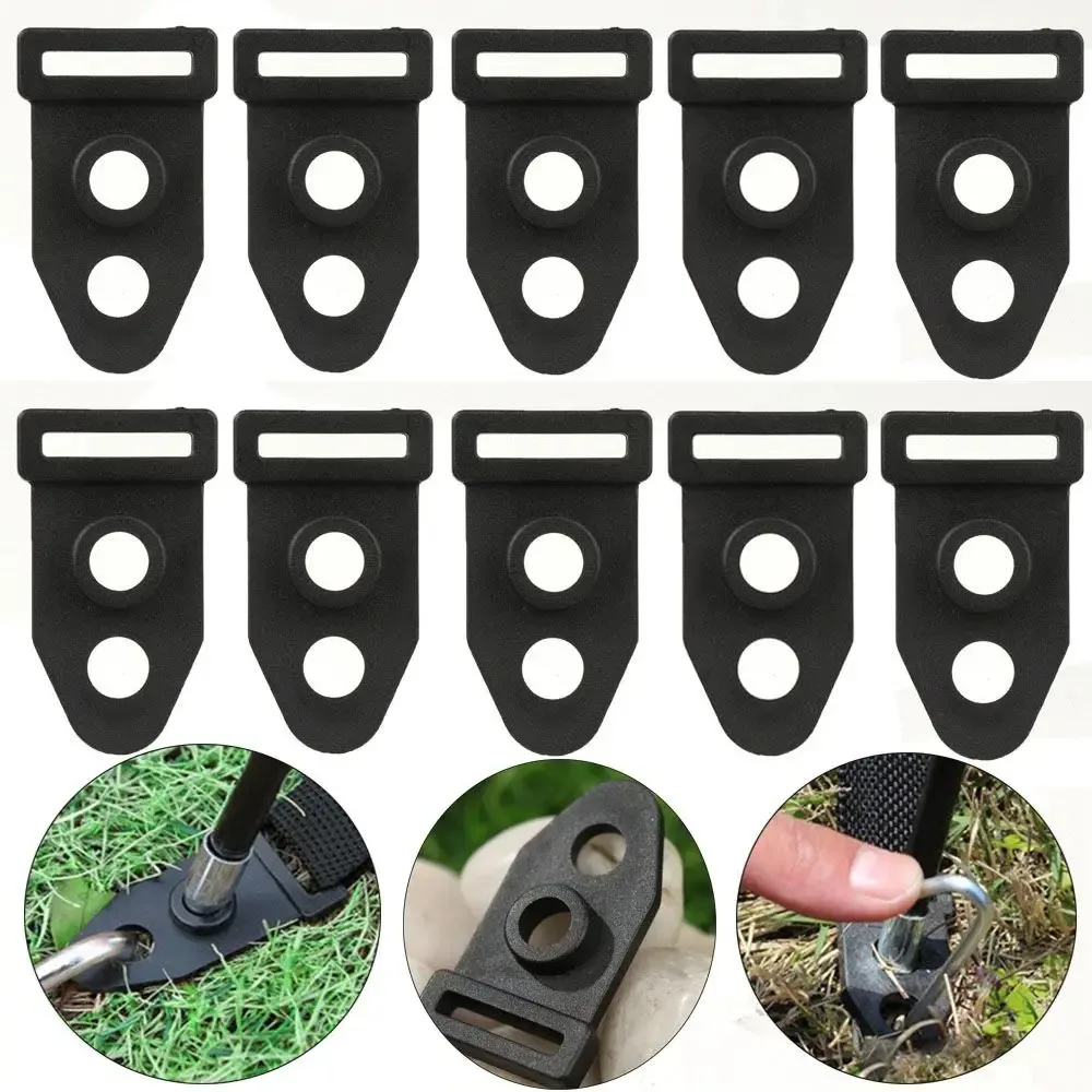 10PC High Quality Double Hole Black Mountaineering Accessory Tent Foot Clip Windline Buckle Tent Clip Outdoor Camping Travelling
