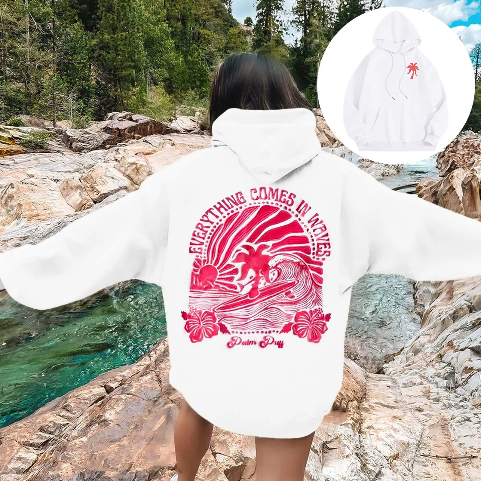 thumbnail image 1 of Sudadera con capucha para mujer, suéter de manga larga con letras estampadas, estética, 1 of 3